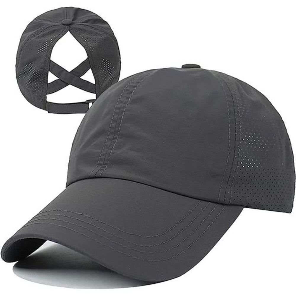 Womens Criss Cross Ponytail Baseball Cap Adjustable High Messy Bun Ponycap